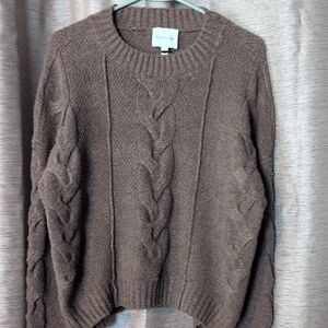 Pink Rose Brown Cable Knit Sweater
